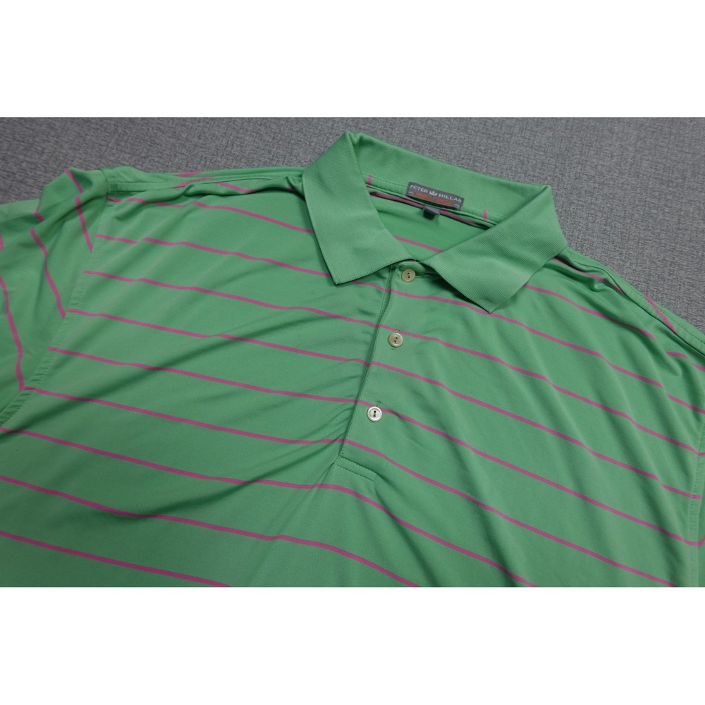 Peter Millar Summer Comfort Polo Mens Large Green Stripe Golf Stretch Soft